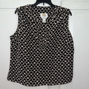 TALBOT's Petites 8 Women's Silk Tank Brown/White‎ Split V-neck Neck Top Side Zip